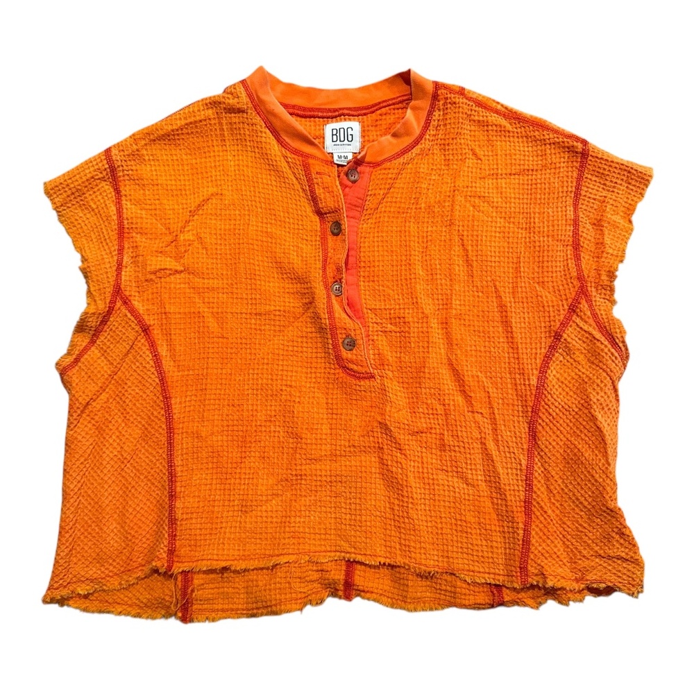 BDG Urban Outfitters Waffle-Knit Cropped Henley – Orange (Size M)